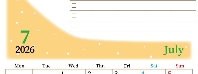 2026年7月カレンダーは縦型月曜始まり でベージュの花がおしゃれ：無料(2026-01410711)