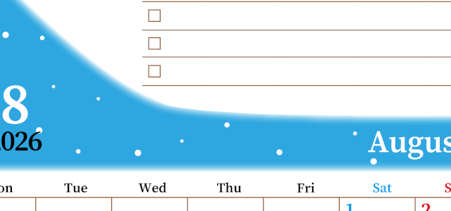 2026年8月カレンダーは縦型月曜始まりでToDoリストつき！毎月色違いで継続の習慣化が簡単！ダウンロード無料(2026-01410811)