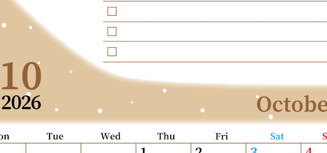 2026年10月カレンダーは縦型月曜始まりでToDoリストつき！毎月色違いで継続の習慣化が簡単！ダウンロード無料(2026-01411011)