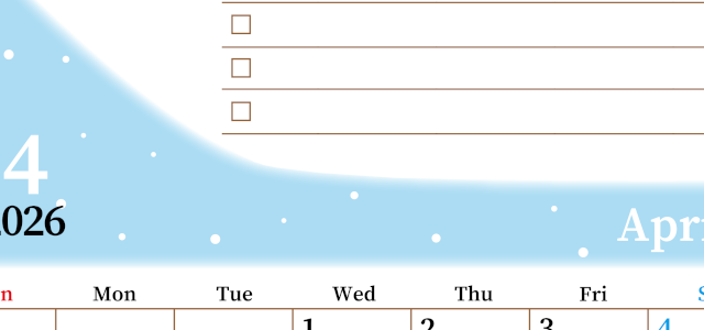 2026年4月カレンダーは縦型日曜始まりでToDoリストつき！毎月色違いで継続の習慣化が簡単！ダウンロード無料(2026-01410410)