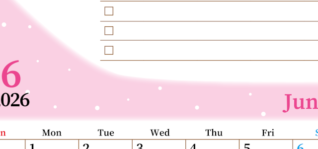 2026年6月カレンダーは縦型日曜始まりでToDoリストつき！毎月色違いで継続の習慣化が簡単！ダウンロード無料(2026-01410610)
