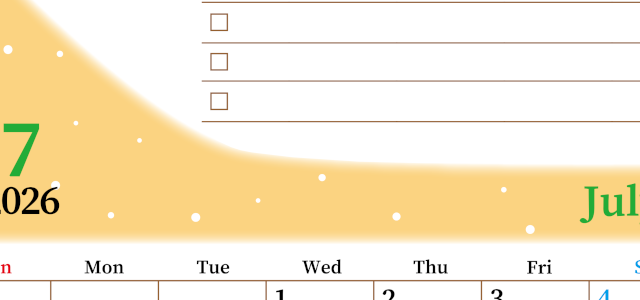 2026年7月カレンダーは縦型日曜始まり でベージュの花がおしゃれ：無料(2026-01410710)