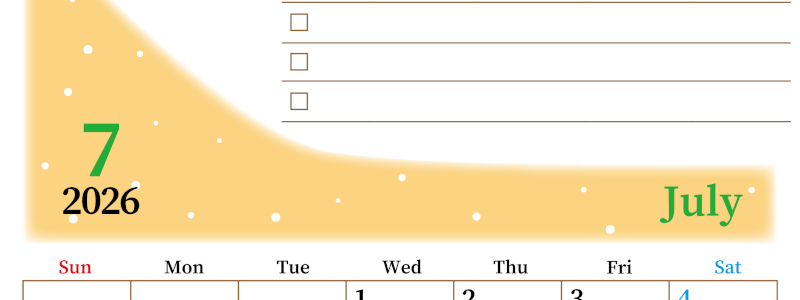 2026年7月カレンダーは縦型日曜始まり でベージュの花がおしゃれ：無料(2026-01410710)