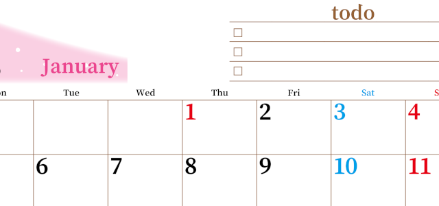 2026年1月カレンダーは横型月曜始まりでToDoリストつき！毎月色違いで継続の習慣化が簡単！ダウンロード無料(2026-01410101)