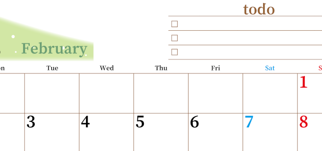 2026年2月カレンダーは横型月曜始まりでToDoリストつき！毎月色違いで継続の習慣化が簡単！ダウンロード無料(2026-01410201)