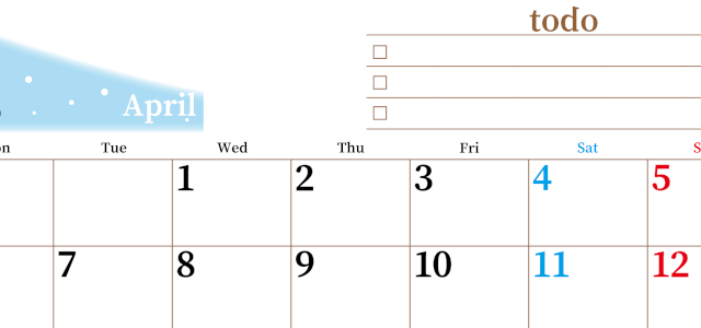 2026年4月カレンダーは横型月曜始まりでToDoリストつき！毎月色違いで継続の習慣化が簡単！ダウンロード無料(2026-01410401)