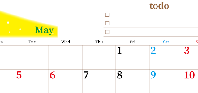 2026年5月カレンダーは横型月曜始まりでToDoリストつき！毎月色違いで継続の習慣化が簡単！ダウンロード無料(2026-01410501)
