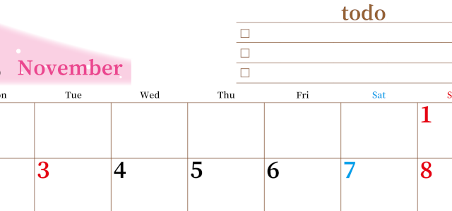 2026年11月カレンダーは横型月曜始まりでToDoリストつき！毎月色違いで継続の習慣化が簡単！ダウンロード無料(2026-01411101)