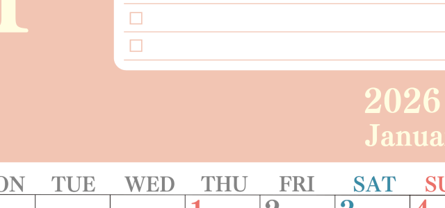 2026年1月カレンダーは縦型月曜始まり！シンプルなToDoリストで勉強効率UP！無料／A4印刷(2026-01430111)