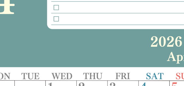 2026年4月カレンダーは縦型月曜始まり！シンプルなToDoリストで勉強効率UP！無料／A4印刷(2026-01430411)
