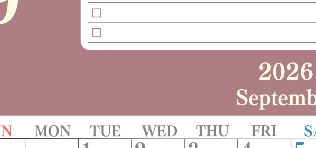 2026年9月カレンダーは縦型日曜始まり！シンプルなToDoリストで勉強効率UP！無料／A4印刷(2026-01430910)