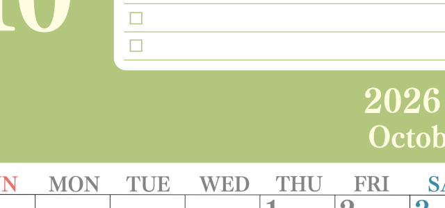 2026年10月カレンダーは縦型日曜始まり！シンプルなToDoリストで勉強効率UP！無料／A4印刷(2026-01431010)