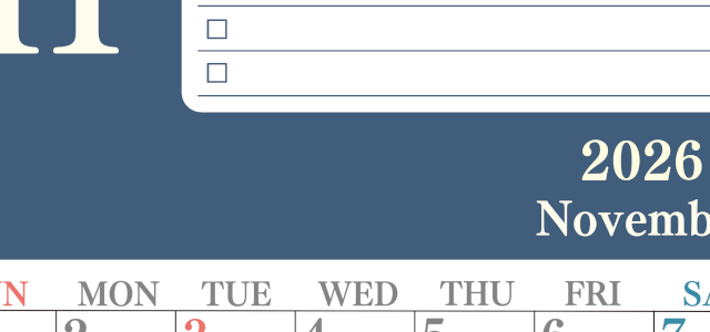 2026年11月カレンダーは縦型日曜始まり！シンプルなToDoリストで勉強効率UP！無料／A4印刷(2026-01431110)