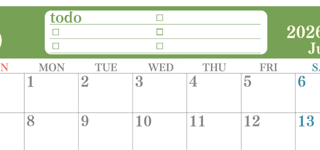 2026年6月カレンダーは横型日曜始まり！シンプルなToDoリストで勉強効率UP！無料／A4印刷(2026-01430600)