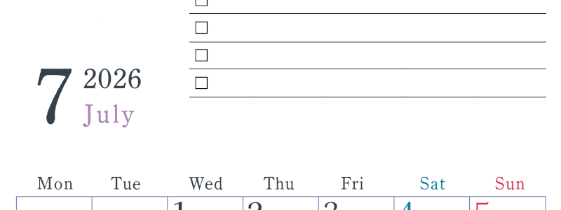 2026年7月カレンダーは縦型月曜始まり でベージュの花がおしゃれ：無料(2026-01440711)