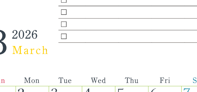 2026年3月カレンダーは縦型日曜始まりで使い方はシンプルなToDoリストつき♪無料ダウンロード・A4印刷(2026-01440310)
