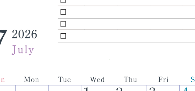 2026年7月カレンダーは縦型日曜始まり でベージュの花がおしゃれ：無料(2026-01440710)