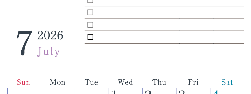 2026年7月カレンダーは縦型日曜始まり でベージュの花がおしゃれ：無料(2026-01440710)