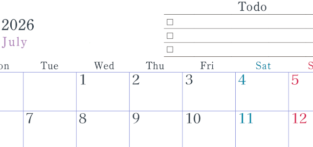 2026年7月カレンダーは横型月曜始まり でベージュの花がおしゃれ：無料(2026-01440701)