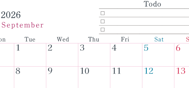 2026年9月カレンダーは横型月曜始まりで使い方はシンプルなToDoリストつき♪無料ダウンロード・A4印刷(2026-01440901)