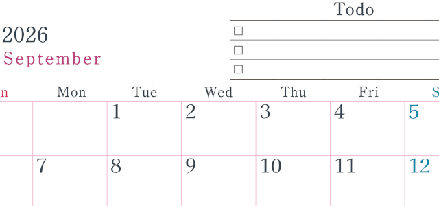 2026年9月カレンダーは横型日曜始まりで使い方はシンプルなToDoリストつき♪無料ダウンロード・A4印刷(2026-01440900)
