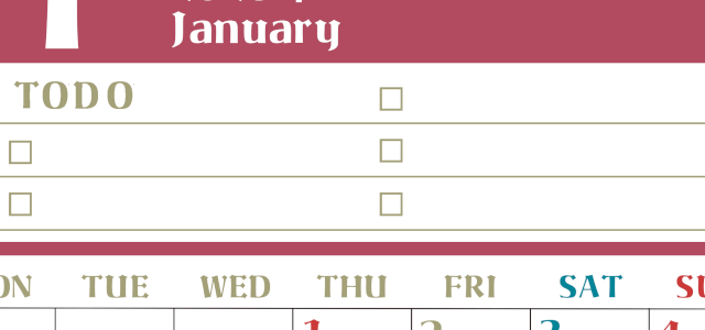 2026年1月カレンダーは縦型月曜始まり♪ToDoリストで勉強や自己啓発の継続を／A4無料(2026-01450111)