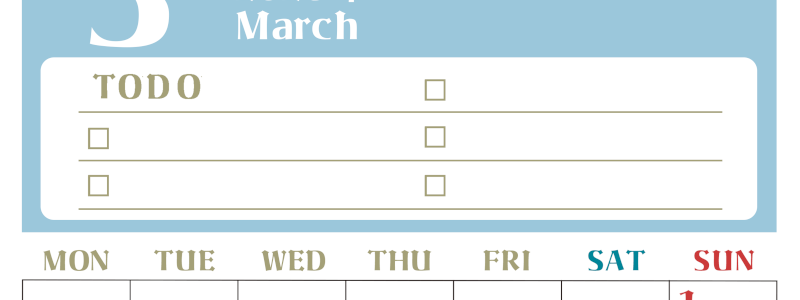 2026年3月カレンダーは縦型月曜始まり♪ToDoリストで勉強や自己啓発の継続を／A4無料(2026-01450311)