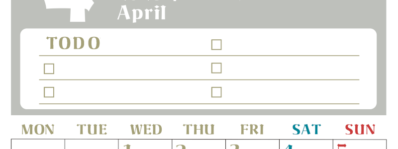 2026年4月カレンダーは縦型月曜始まり♪ToDoリストで勉強や自己啓発の継続を／A4無料(2026-01450411)