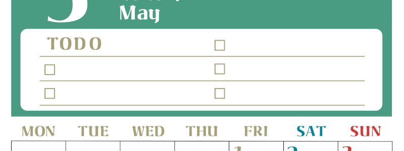 2026年5月カレンダーは縦型月曜始まり♪ToDoリストで勉強や自己啓発の継続を／A4無料(2026-01450511)