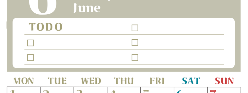 2026年6月カレンダーは縦型月曜始まり♪ToDoリストで勉強や自己啓発の継続を／A4無料(2026-01450611)