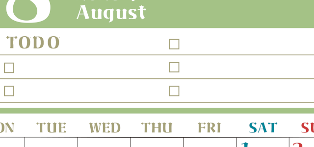 2026年8月カレンダーは縦型月曜始まり♪ToDoリストで勉強や自己啓発の継続を／A4無料(2026-01450811)