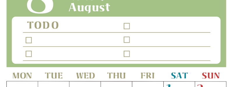 2026年8月カレンダーは縦型月曜始まり♪ToDoリストで勉強や自己啓発の継続を／A4無料(2026-01450811)