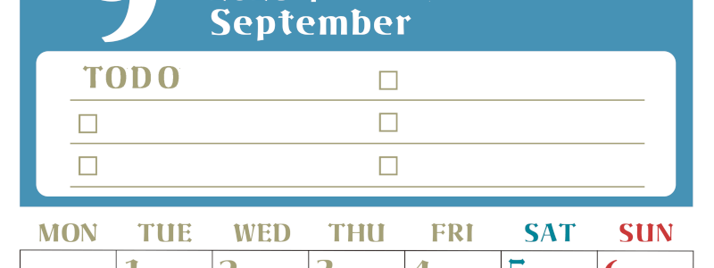 2026年9月カレンダーは縦型月曜始まり♪ToDoリストで勉強や自己啓発の継続を／A4無料(2026-01450911)