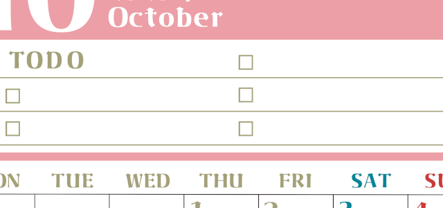 2026年10月カレンダーは縦型月曜始まり♪ToDoリストで勉強や自己啓発の継続を／A4無料(2026-01451011)