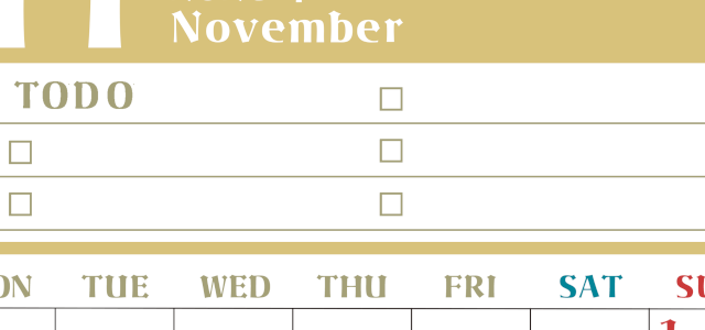 2026年11月カレンダーは縦型月曜始まり♪ToDoリストで勉強や自己啓発の継続を／A4無料(2026-01451111)