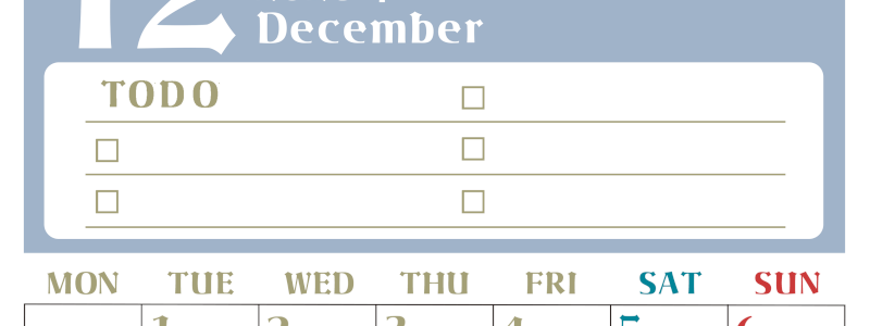 2026年12月カレンダーは縦型月曜始まり♪ToDoリストで勉強や自己啓発の継続を／A4無料(2026-01451211)