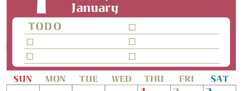 2026年1月カレンダーは縦型日曜始まり♪ToDoリストで勉強や自己啓発の継続を／A4無料(2026-01450110)