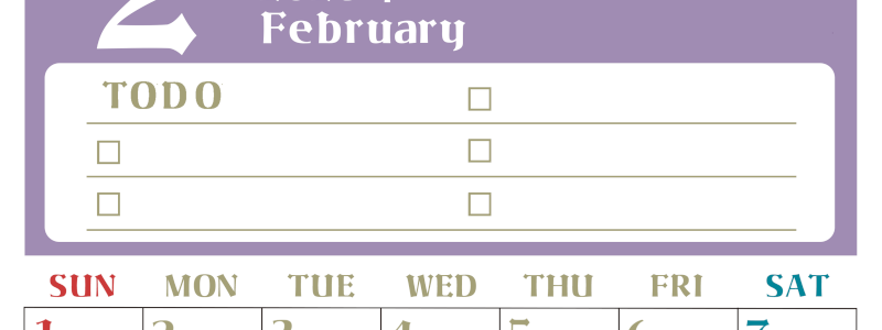 2026年2月カレンダーは縦型日曜始まり♪ToDoリストで勉強や自己啓発の継続を／A4無料(2026-01450210)