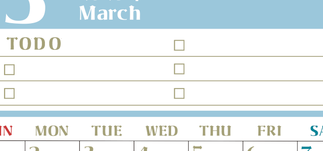 2026年3月カレンダーは縦型日曜始まり♪ToDoリストで勉強や自己啓発の継続を／A4無料(2026-01450310)