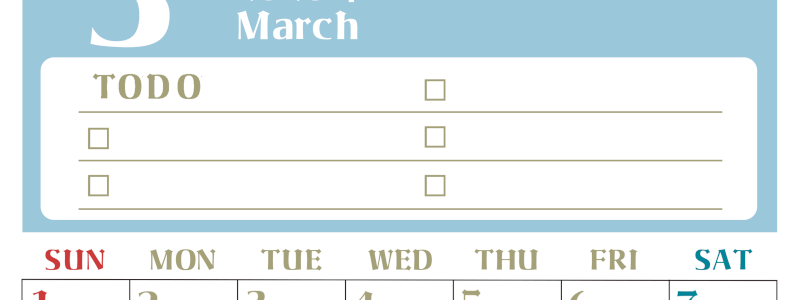 2026年3月カレンダーは縦型日曜始まり♪ToDoリストで勉強や自己啓発の継続を／A4無料(2026-01450310)