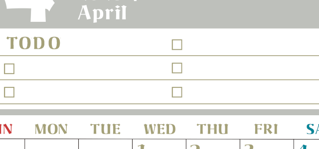 2026年4月カレンダーは縦型日曜始まり♪ToDoリストで勉強や自己啓発の継続を／A4無料(2026-01450410)