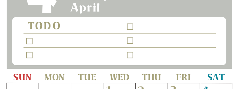 2026年4月カレンダーは縦型日曜始まり♪ToDoリストで勉強や自己啓発の継続を／A4無料(2026-01450410)