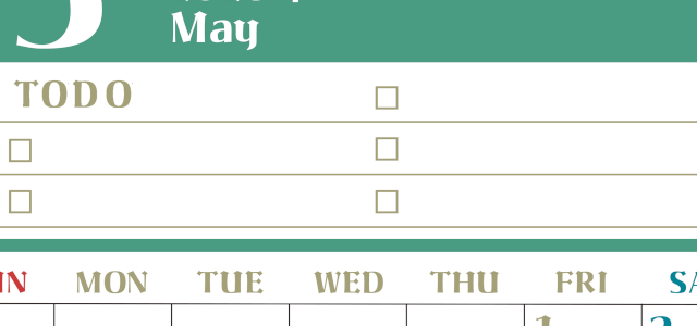 2026年5月カレンダーは縦型日曜始まり♪ToDoリストで勉強や自己啓発の継続を／A4無料(2026-01450510)