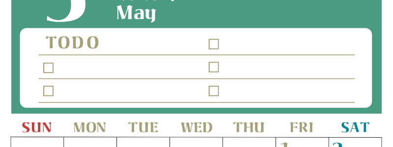 2026年5月カレンダーは縦型日曜始まり♪ToDoリストで勉強や自己啓発の継続を／A4無料(2026-01450510)