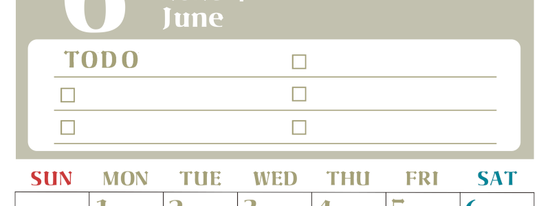 2026年6月カレンダーは縦型日曜始まり♪ToDoリストで勉強や自己啓発の継続を／A4無料(2026-01450610)