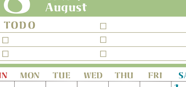 2026年8月カレンダーは縦型日曜始まり♪ToDoリストで勉強や自己啓発の継続を／A4無料(2026-01450810)