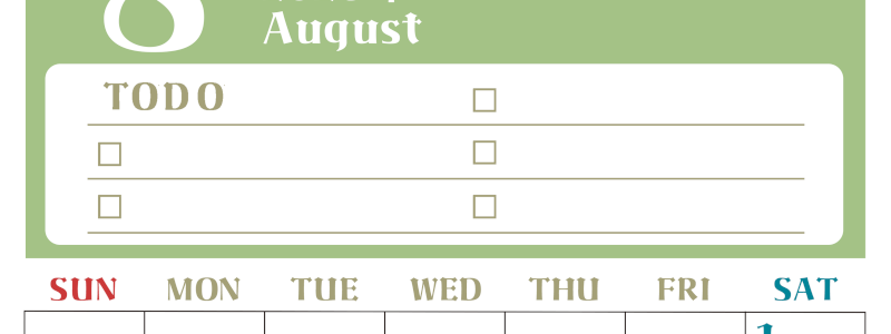 2026年8月カレンダーは縦型日曜始まり♪ToDoリストで勉強や自己啓発の継続を／A4無料(2026-01450810)