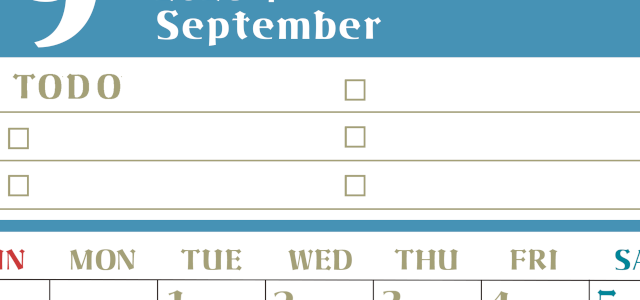 2026年9月カレンダーは縦型日曜始まり♪ToDoリストで勉強や自己啓発の継続を／A4無料(2026-01450910)