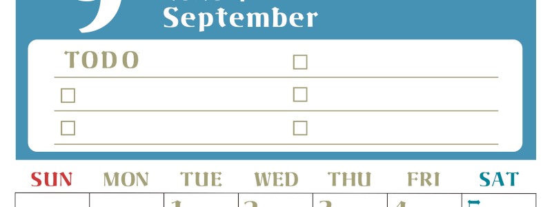 2026年9月カレンダーは縦型日曜始まり♪ToDoリストで勉強や自己啓発の継続を／A4無料(2026-01450910)