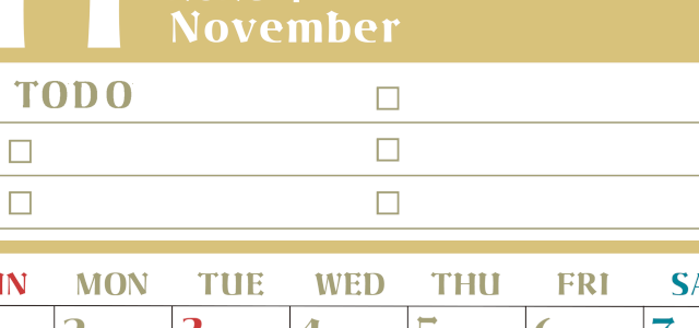 2026年11月カレンダーは縦型日曜始まり♪ToDoリストで勉強や自己啓発の継続を／A4無料(2026-01451110)